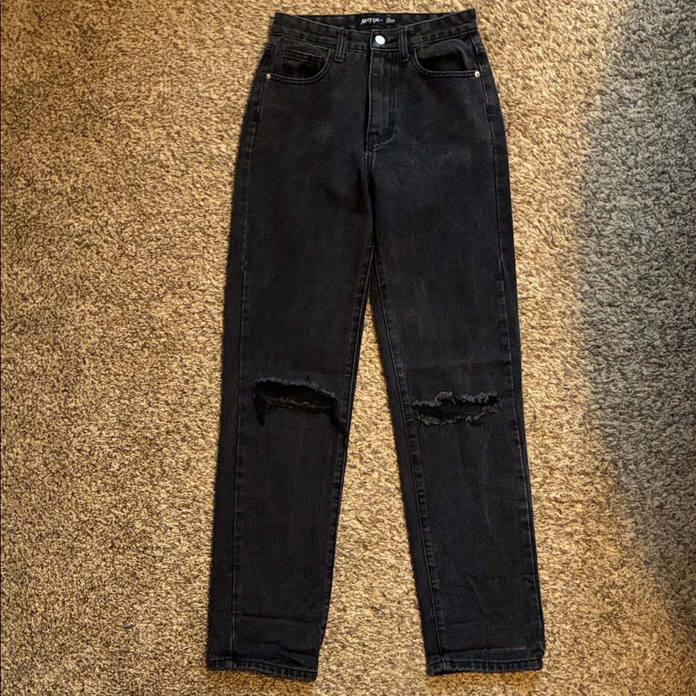 Nasty Gal Black Ripped High-Waisted Jeans -size 4